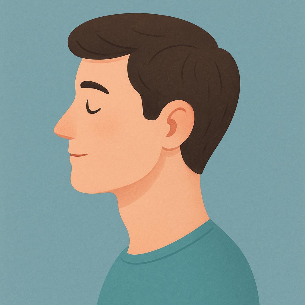 A simple profile illustration of a person's head and neck, clearly highlighting the exterior throat area.