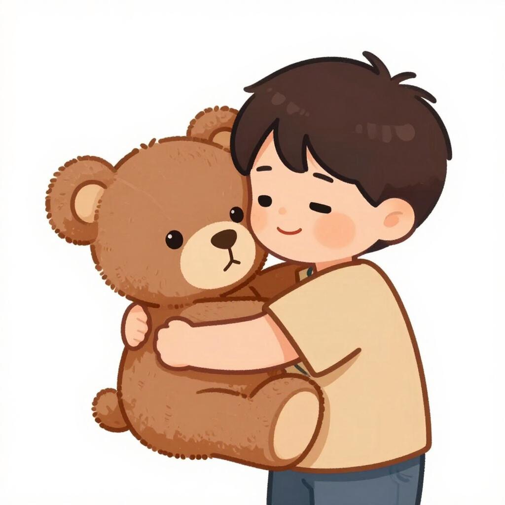 A child happily hugging a large, soft teddy bear.