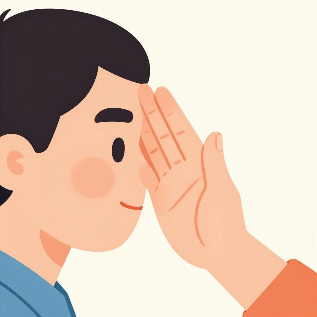 Eine farbenfrohe Bilderbuchillustration, die zeigt, wie eine Person einer anderen Person sanft mit der flachen Hand auf die Wange schlägt.