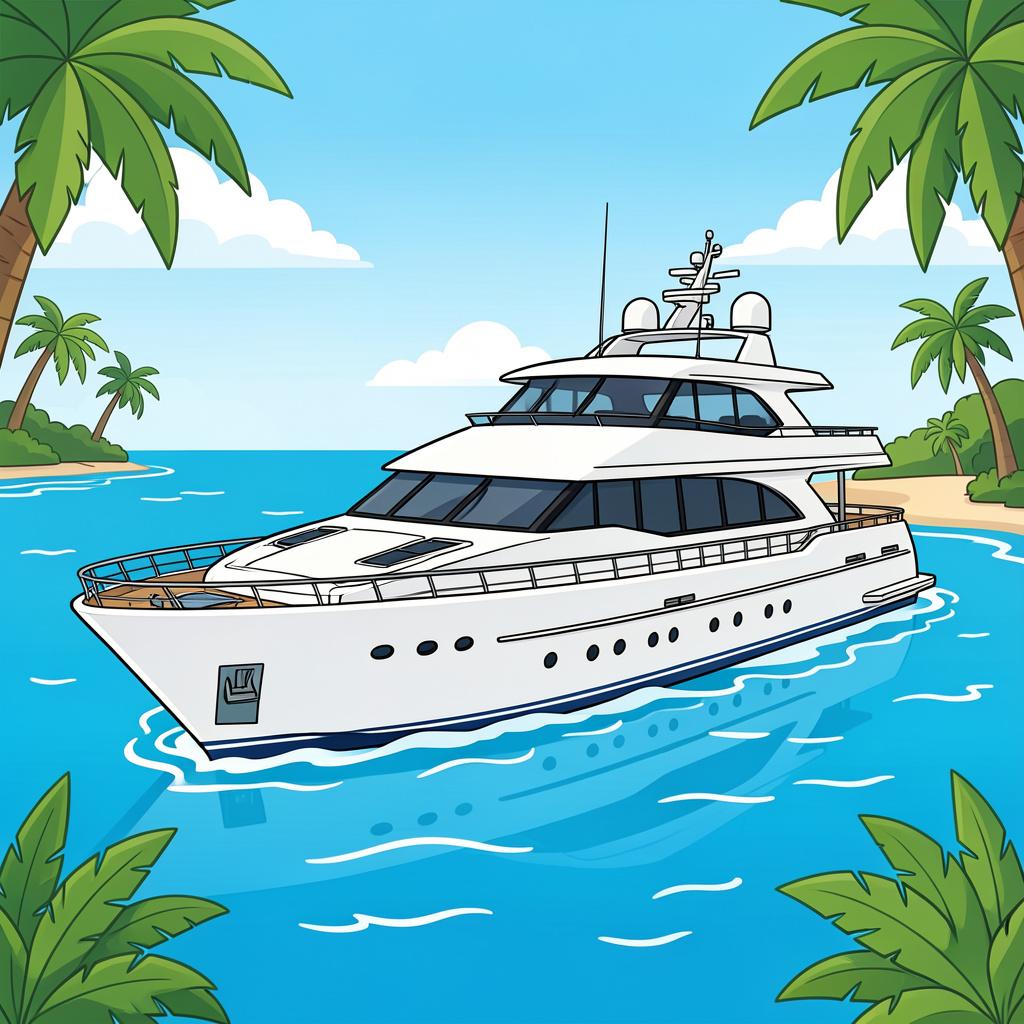 A sleek, white luxury yacht floating on calm blue ocean water under a sunny sky.