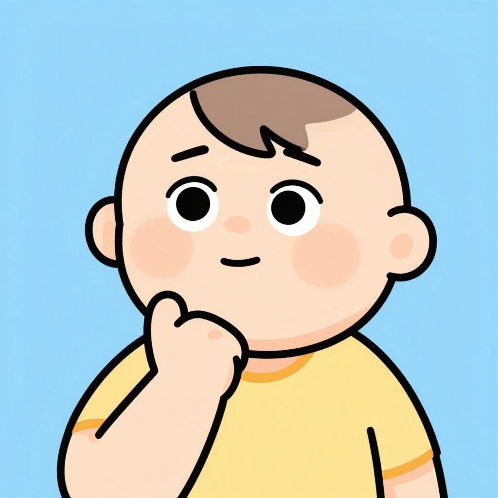 考え事をしているような、顎に手を当てた、親しみやすい表情の人。