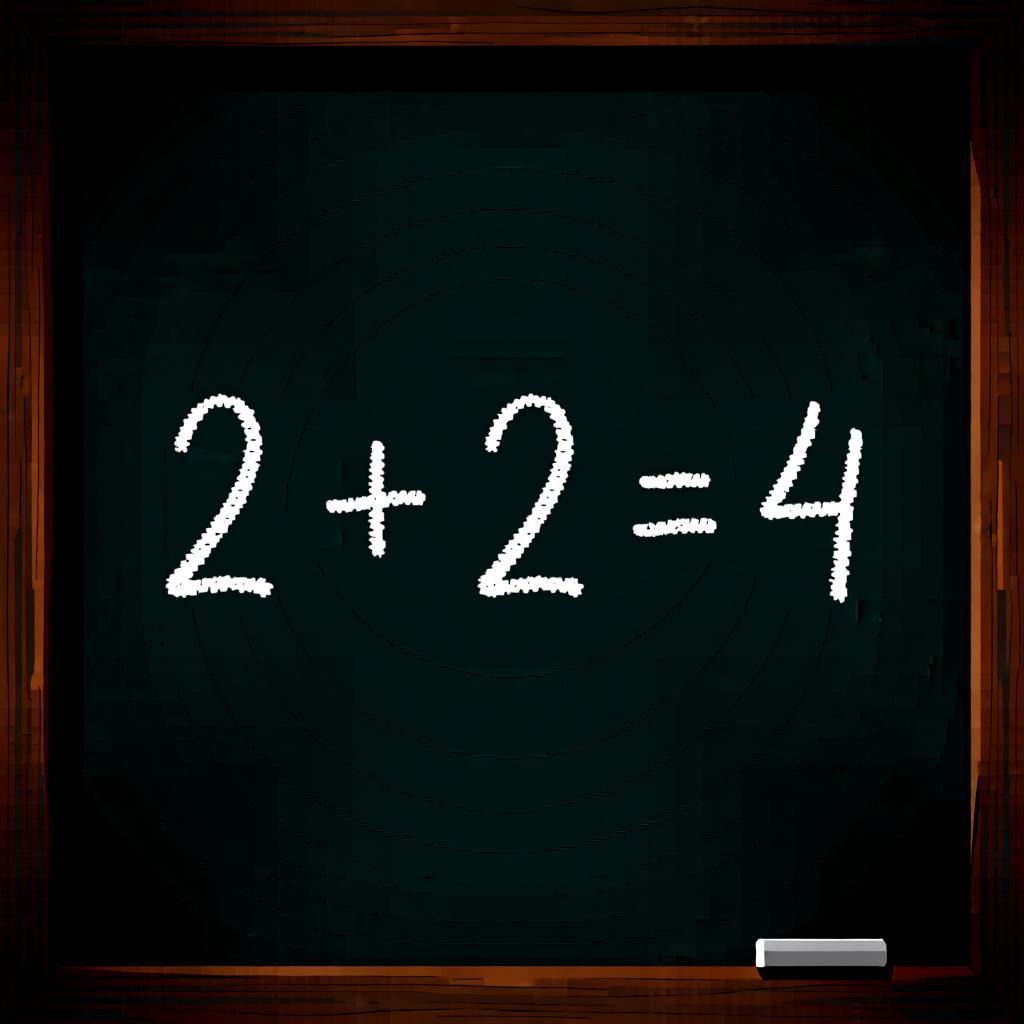 The simple mathematical equation '2 + 2 = 4' written on a chalkboard.