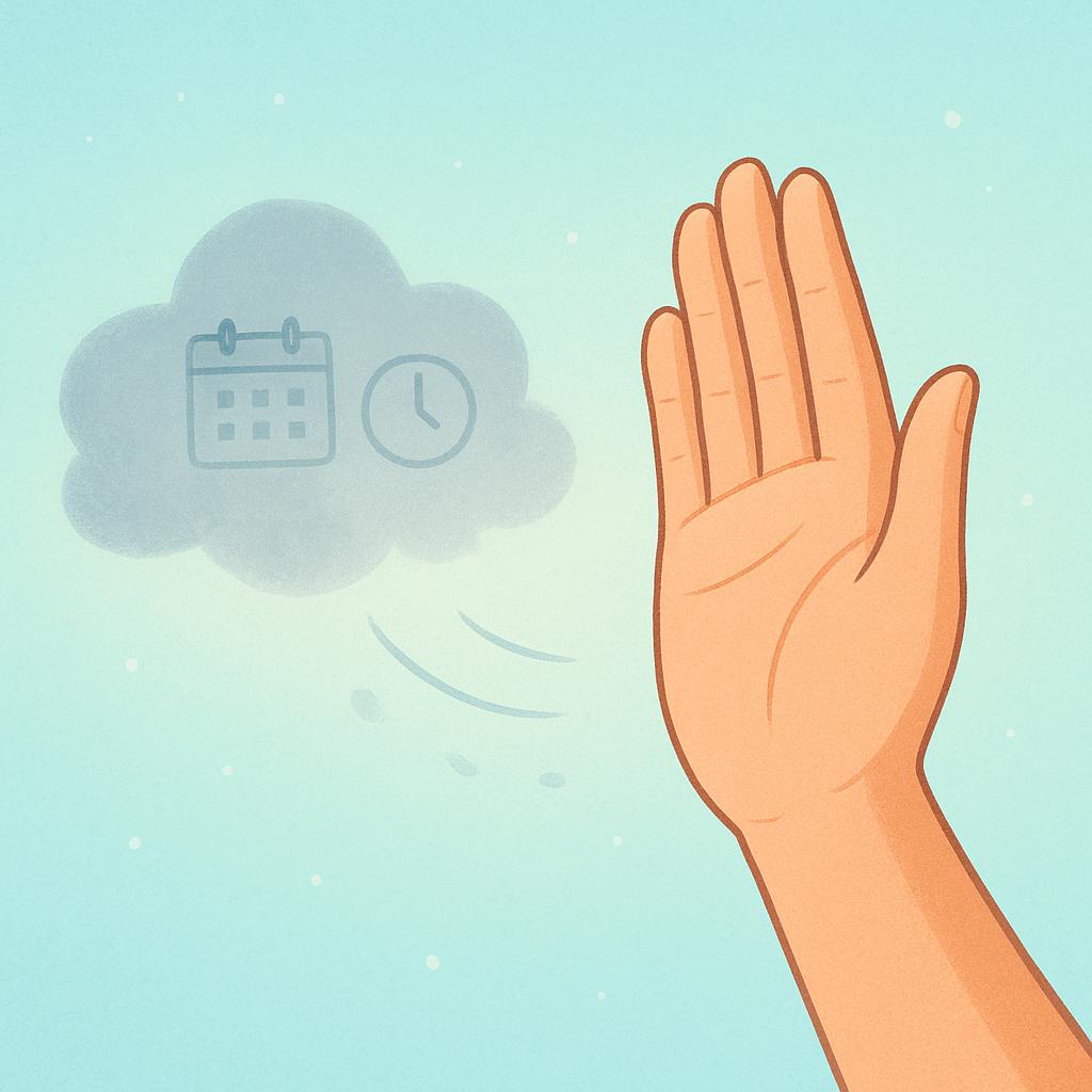 A stylized illustration of a hand gently waving away a small, wispy gray cloud, symbolizing the dismissal or forgetting of a concern or mistake.