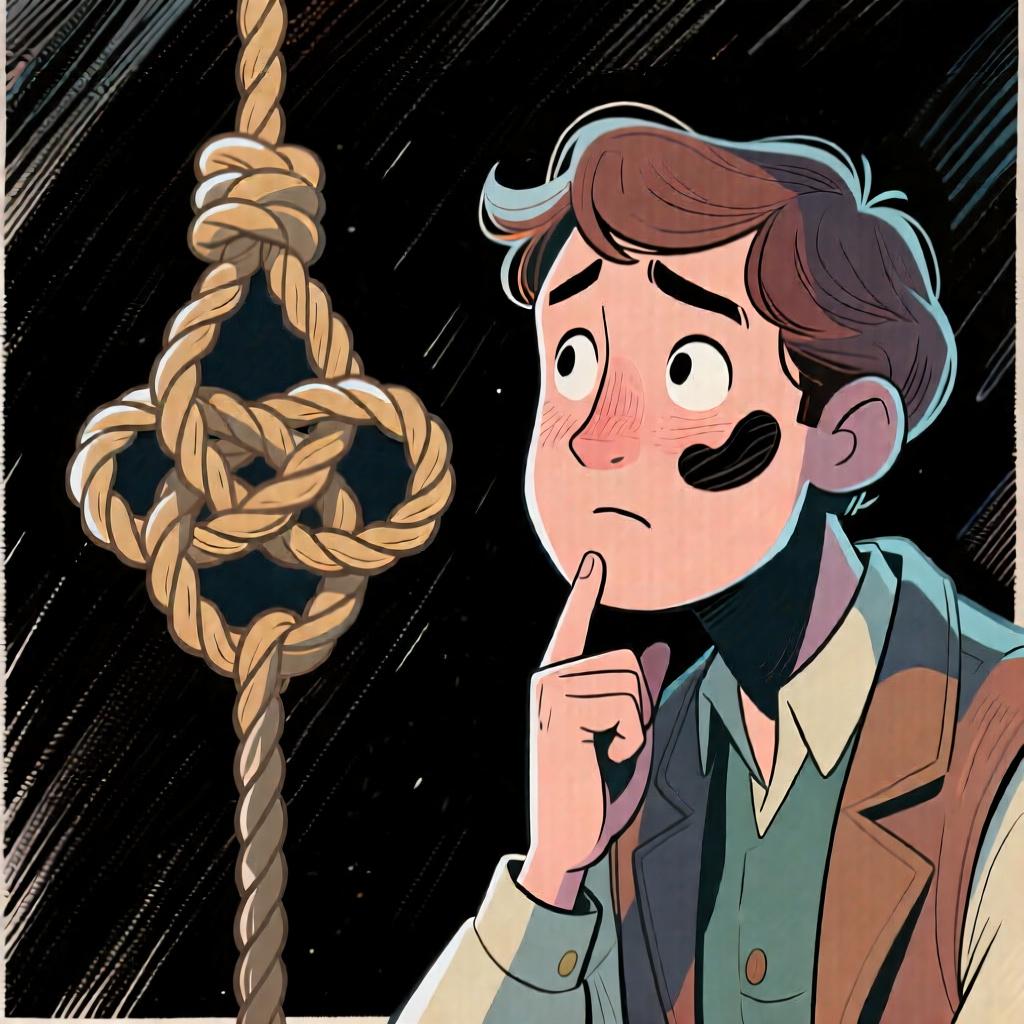 A person looking thoughtfully at a tangled rope, wondering how to untie it.
