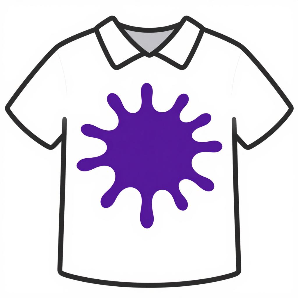 A white t-shirt with a large purple grape juice stain on the front.