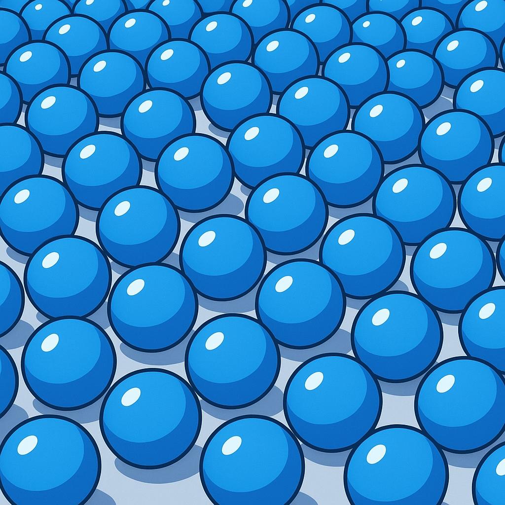 A massive, sprawling collection of identical, small, colorful objects, such as blue marbles or colorful candies, covering the ground and extending into the distance, illustrating a very large, indefinite quantity.