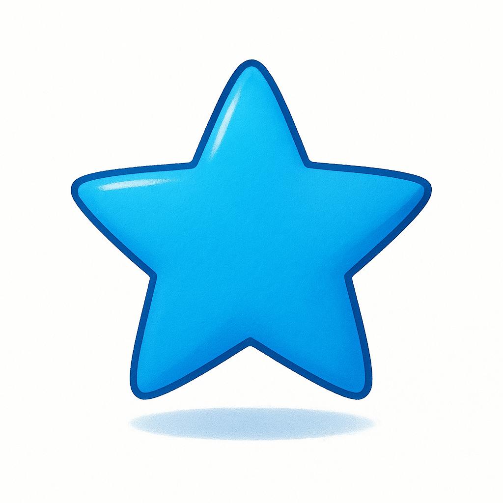 A solitary, perfectly formed blue star drawn on a clean white surface, symbolizing the first or earliest form.