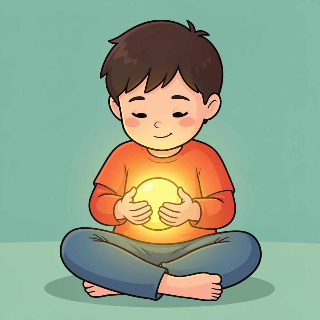 A child carefully holding a small, glowing orb between their hands to keep it safe.