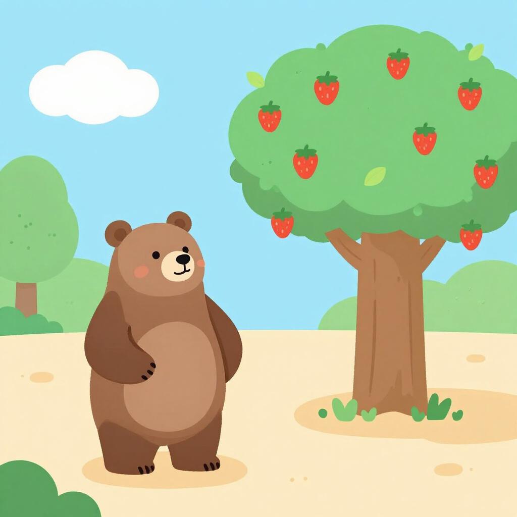 A colorful illustration of a traditional Spanish bear and strawberry tree statue, a symbol of Madrid.