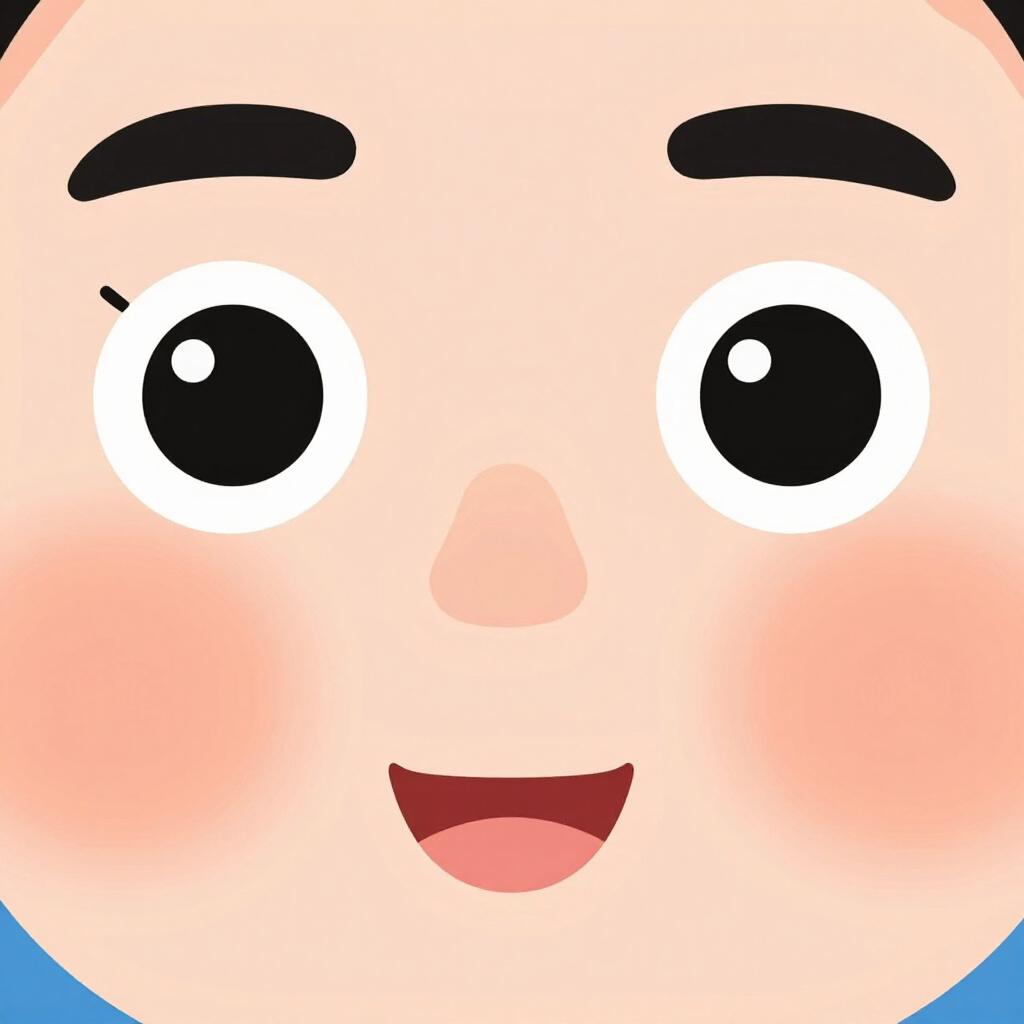 A close-up illustration of a smiling human face with clear features.