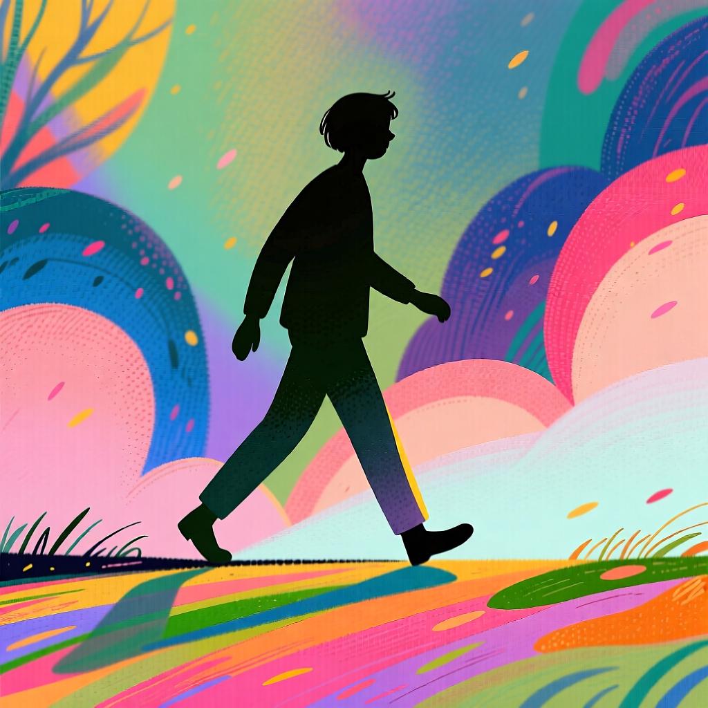 A simple silhouette of a person taking a clear, forward step, indicating walking motion.