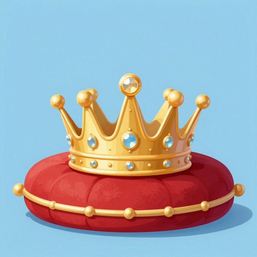 A shiny, golden crown sitting on a red velvet cushion, representing authenticity and genuineness.