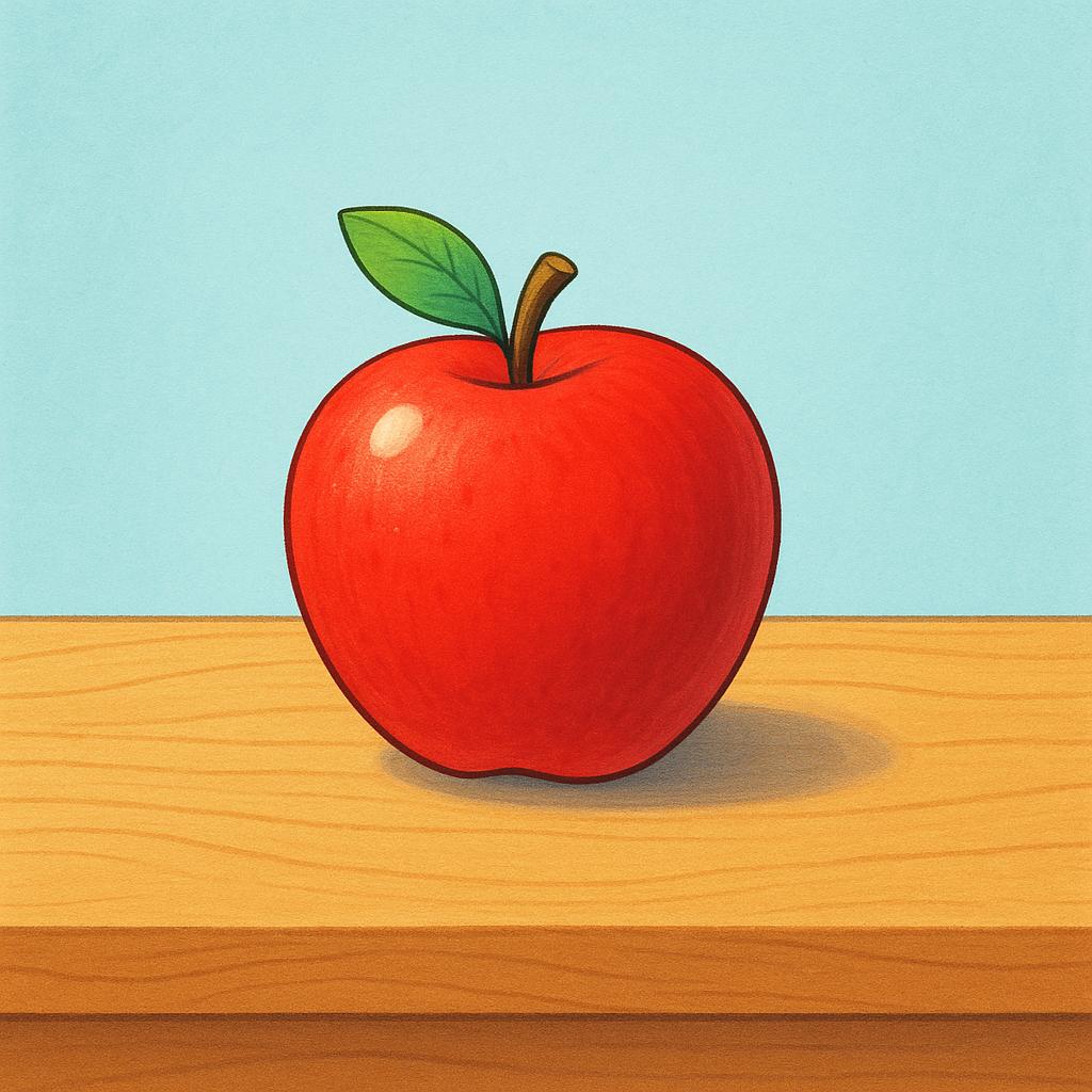 A vibrant, perfectly formed red apple resting on a flat surface, symbolizing something actual and genuine.