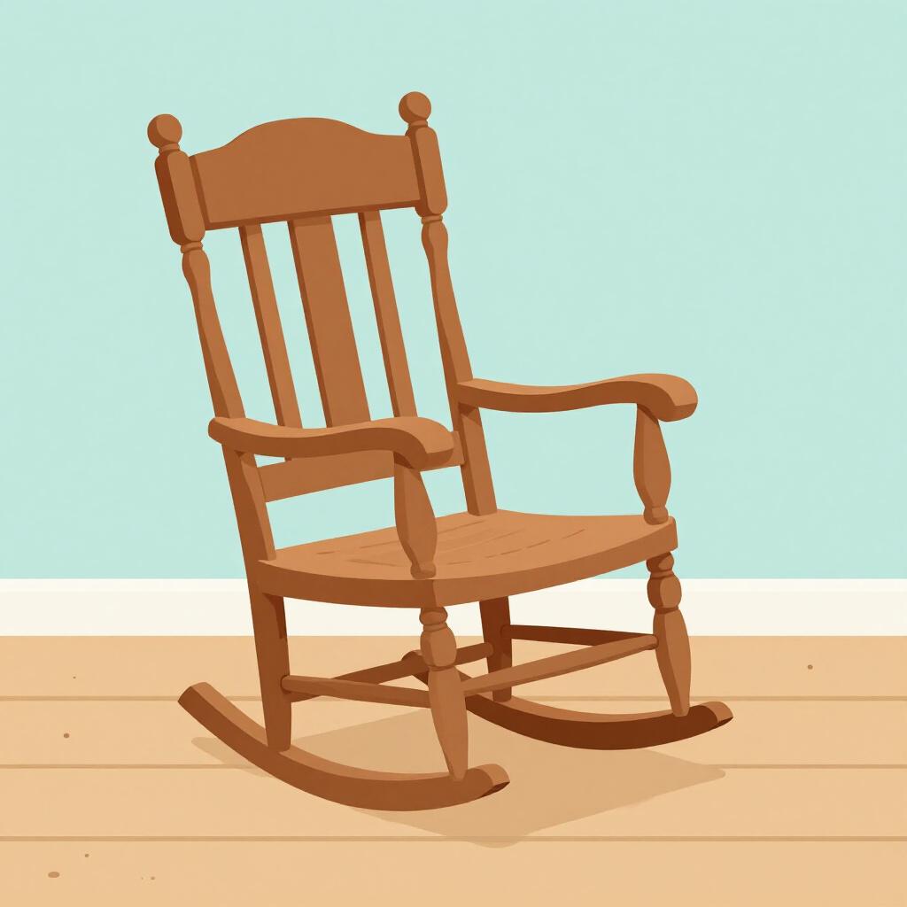 A wooden rocking chair moving gently on a cozy porch.