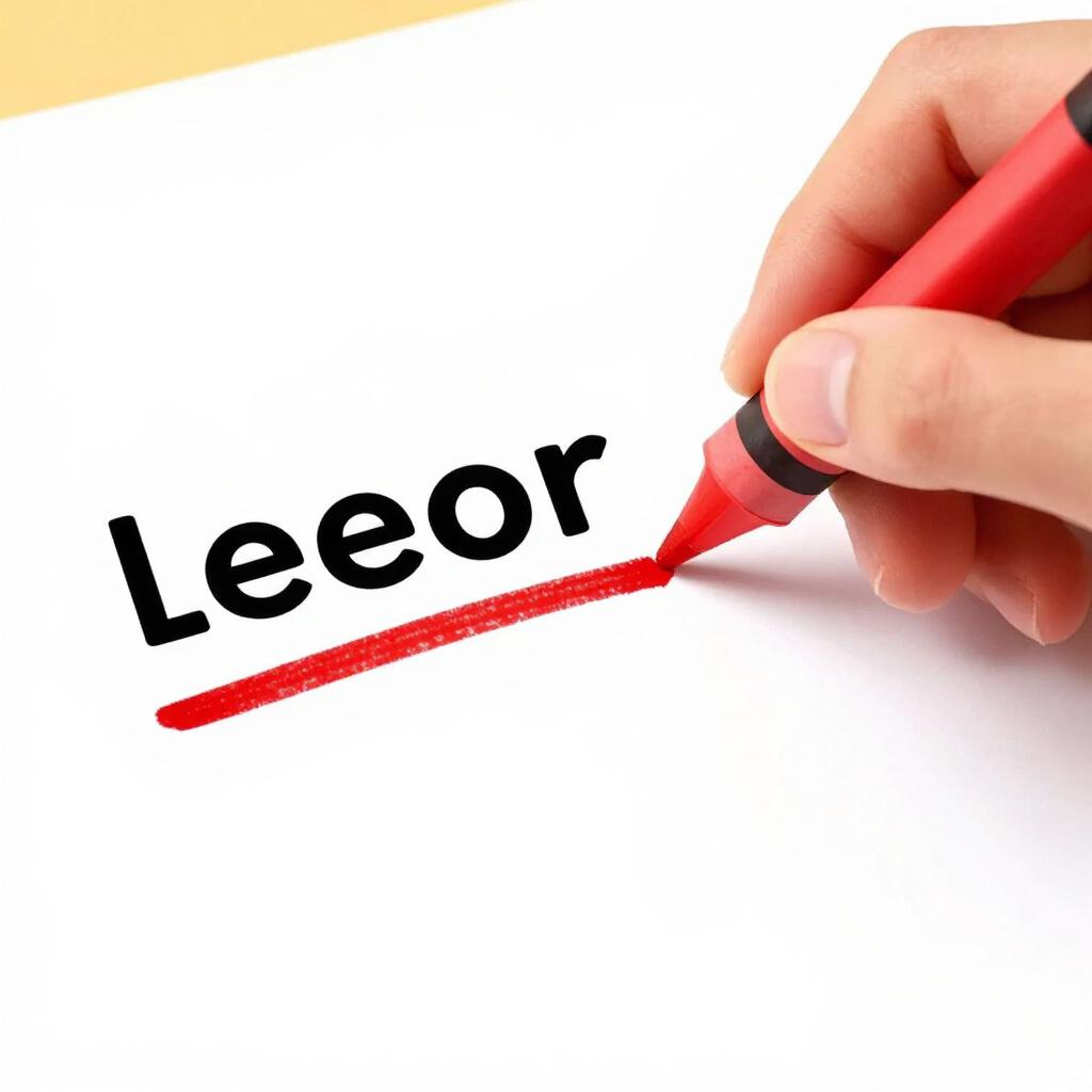 A thick red line drawn across a single written word on a piece of white paper.