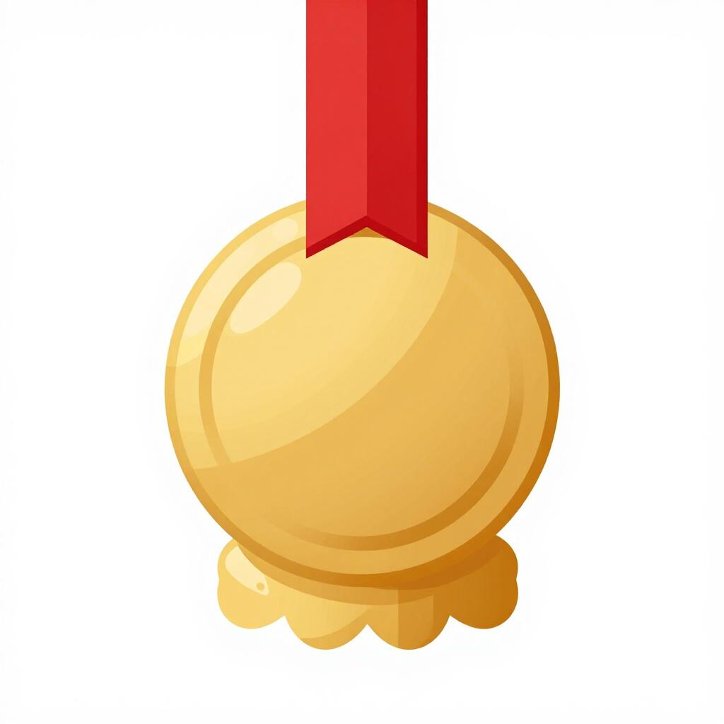 A shiny gold seal with a red ribbon attached, representing a mark of high quality.
