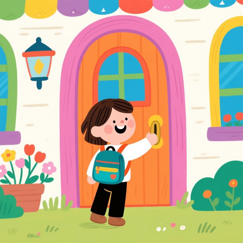 A traveler standing at the doorway of a cozy house, symbolizing their return home after a journey.