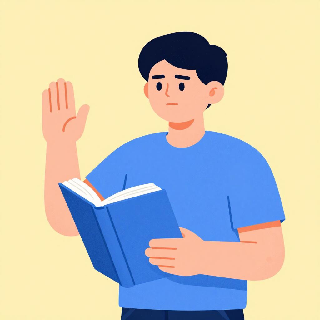 A person standing with one hand raised and the other hand placed on a book, symbolizing a solemn promise.