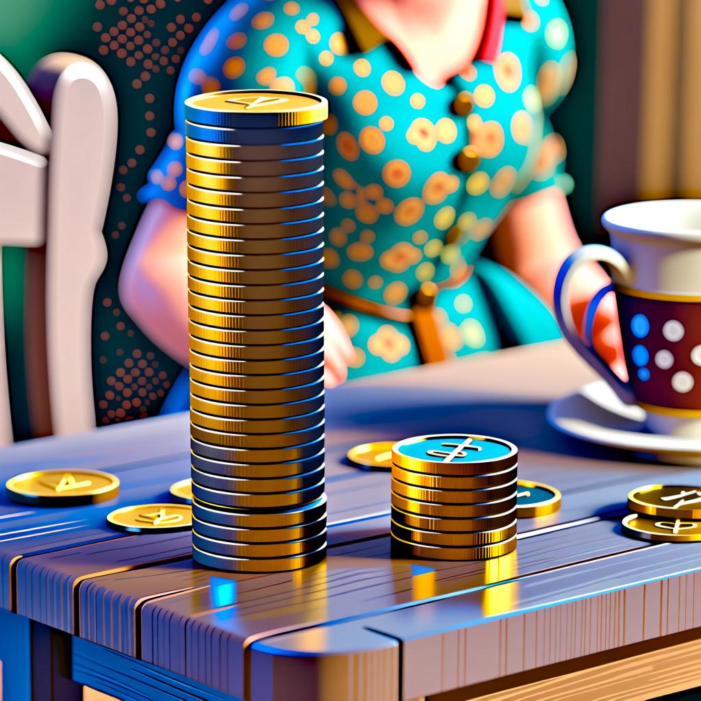 Two stacks of coins side-by-side. One stack is tall and the other is much shorter, indicating 'less'.