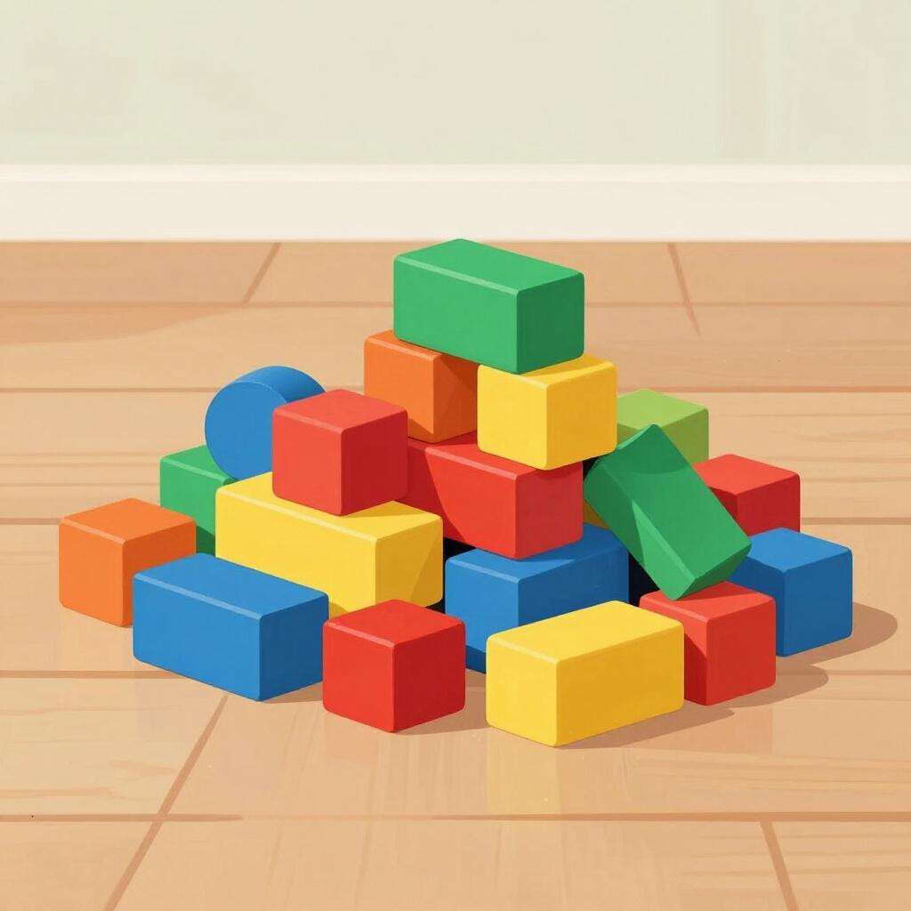 Bunte Holzklötze, die verspielt gestapelt sind.