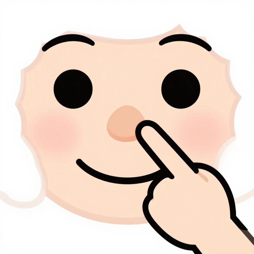 A friendly face pointing to a prominent, well-defined nose.