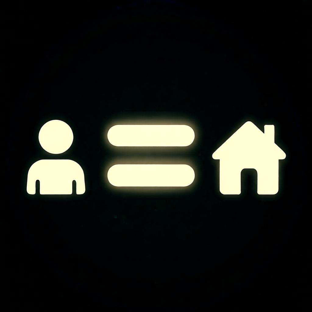 A large, glowing equals sign connecting a simple icon of a person on the left to a simple icon of a doctor on the right, showing that one thing 'is' another.