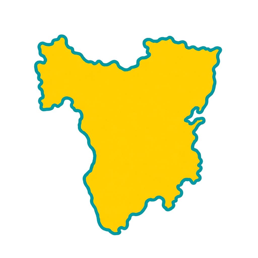 A simple, distinct, colorful shape representing the boundary of a political country, isolated on a white background.