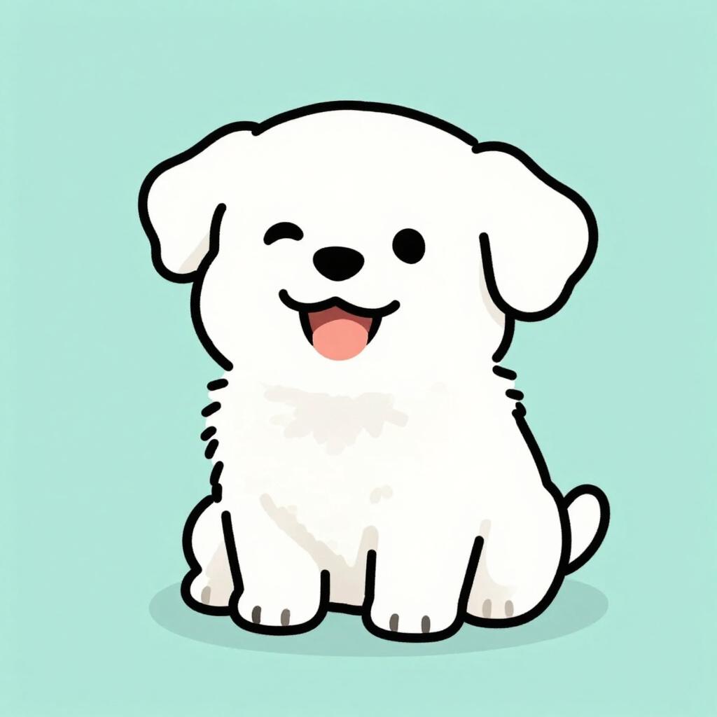 Ein süßer, fröhlicher weißer Welpe nickt mit einem freudigen Ausdruck.