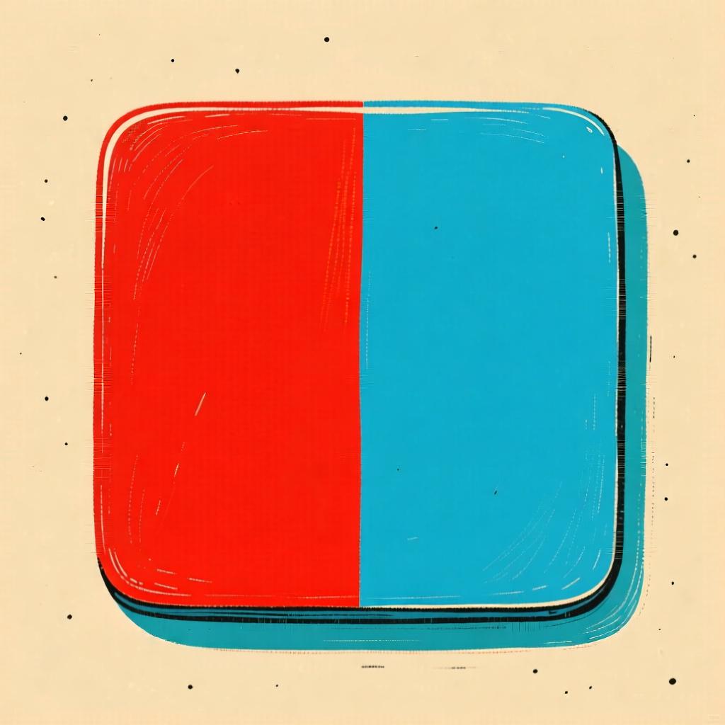 A square object split exactly in half, showing a red side and a blue side.