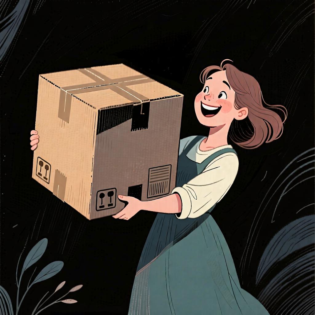 A woman easily lifting a box that looks heavy, demonstrating her physical ability.
