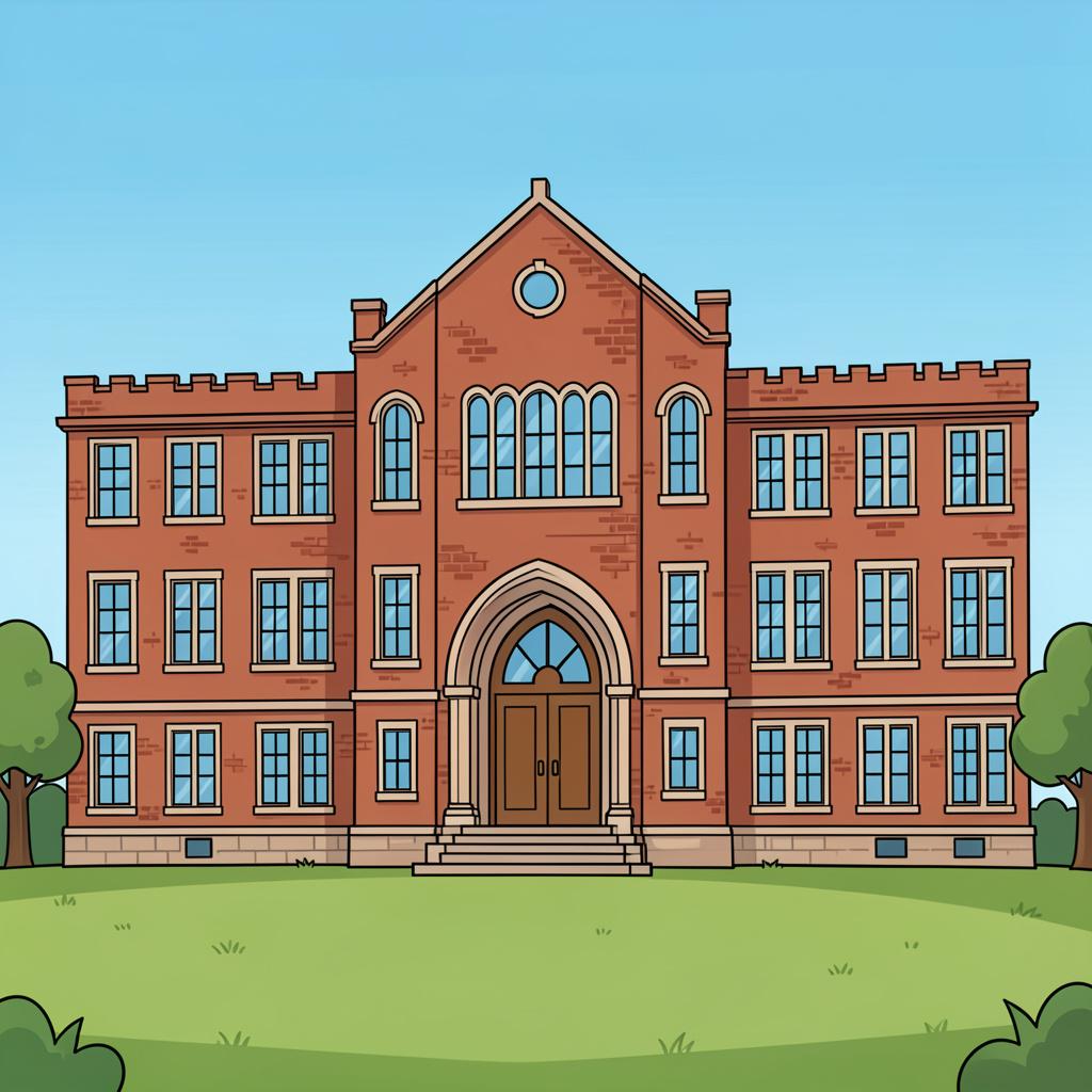 A large, classic brick university building with many windows and a large arched entrance.