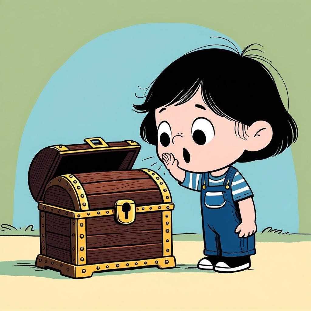 A close-up illustration of a child gently whispering a piece of information into a small, closed, antique wooden treasure chest, symbolizing a hidden secret.