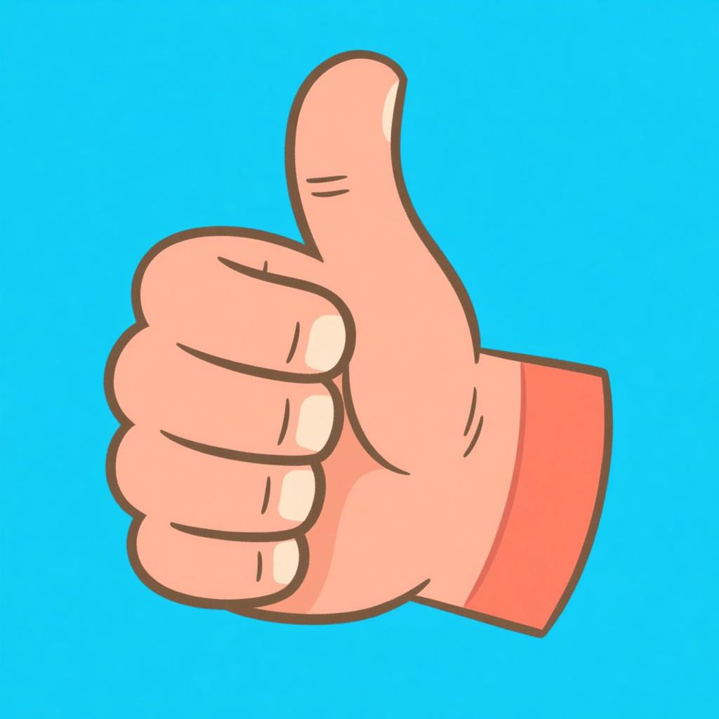 A cartoon human hand giving a clear thumbs-up gesture against a bright blue background, symbolizing agreement.