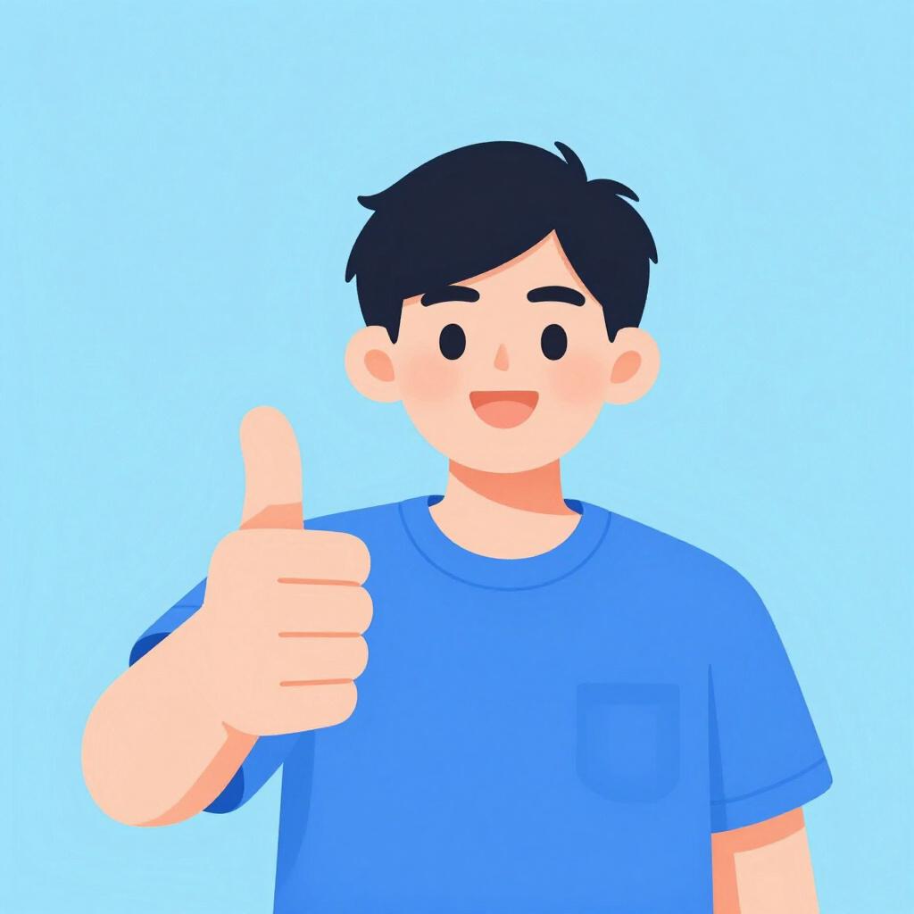 A friendly person giving a thumbs up with a smiling face.