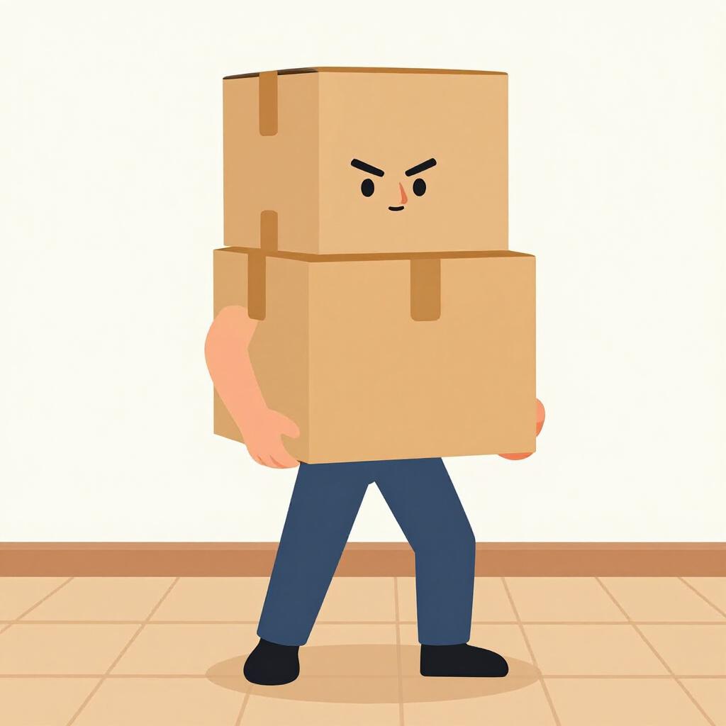 A person lifting a large, heavy box off the ground with effort.