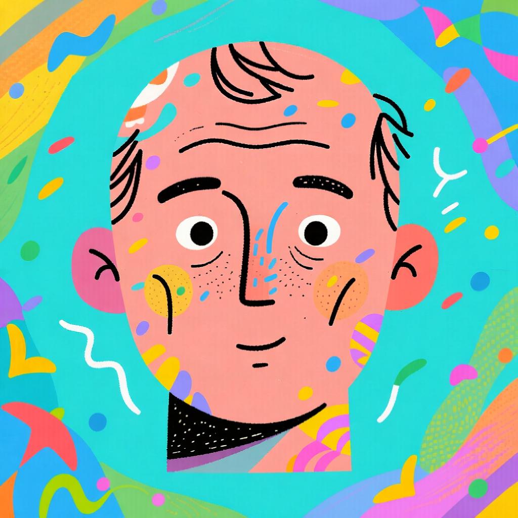 A close-up view of a person's head and shoulders drawn in a simple, friendly storybook style.