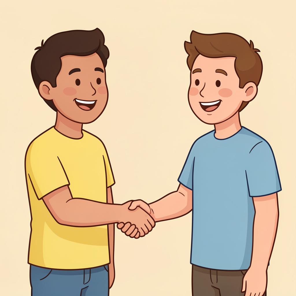 Two people shaking hands warmly in a friendly gesture of reconciliation.