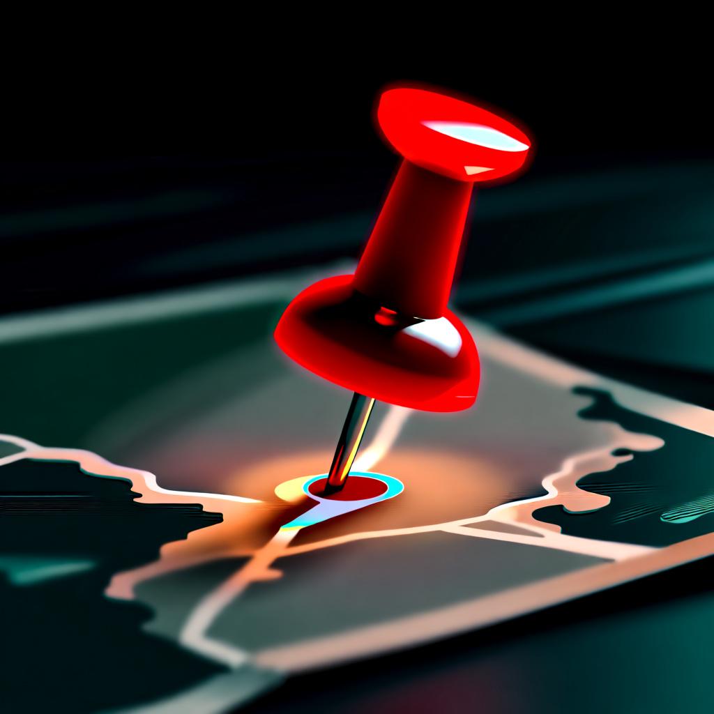 A large, glowing red pin on a simple map, marking a precise location with the label 'You are here'.