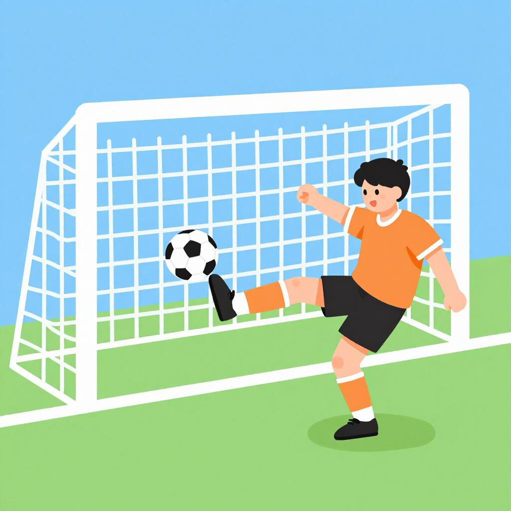 A soccer player kicking the ball into the goal during the final seconds of a match.