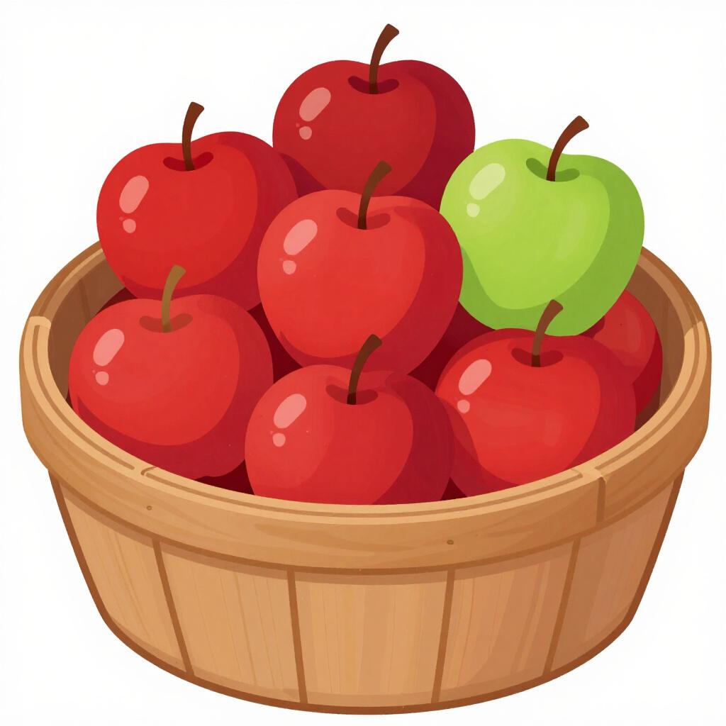 A basket full of shiny red apples with a single green apple tucked into the corner.