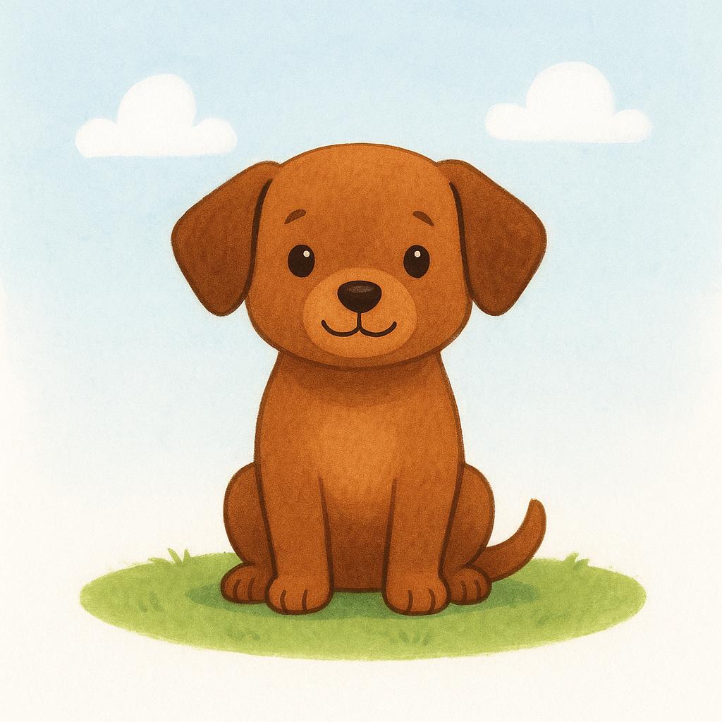 A small, friendly brown dog sitting perfectly still on a green patch of grass, illustrating the concept of staying put.