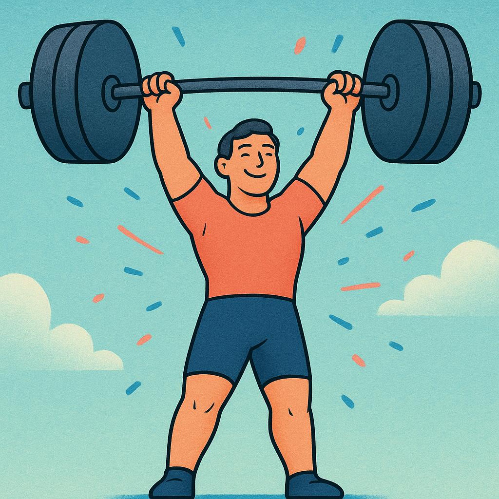 A strong person lifting a heavy barbell above their head, demonstrating physical strength.