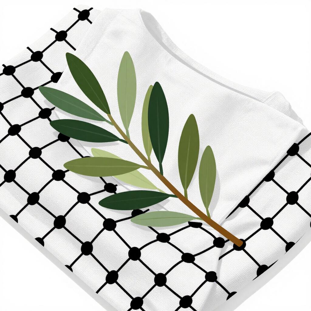 オリーブの枝と土のある伝統的なコフィア柄のクローズアップイラスト。