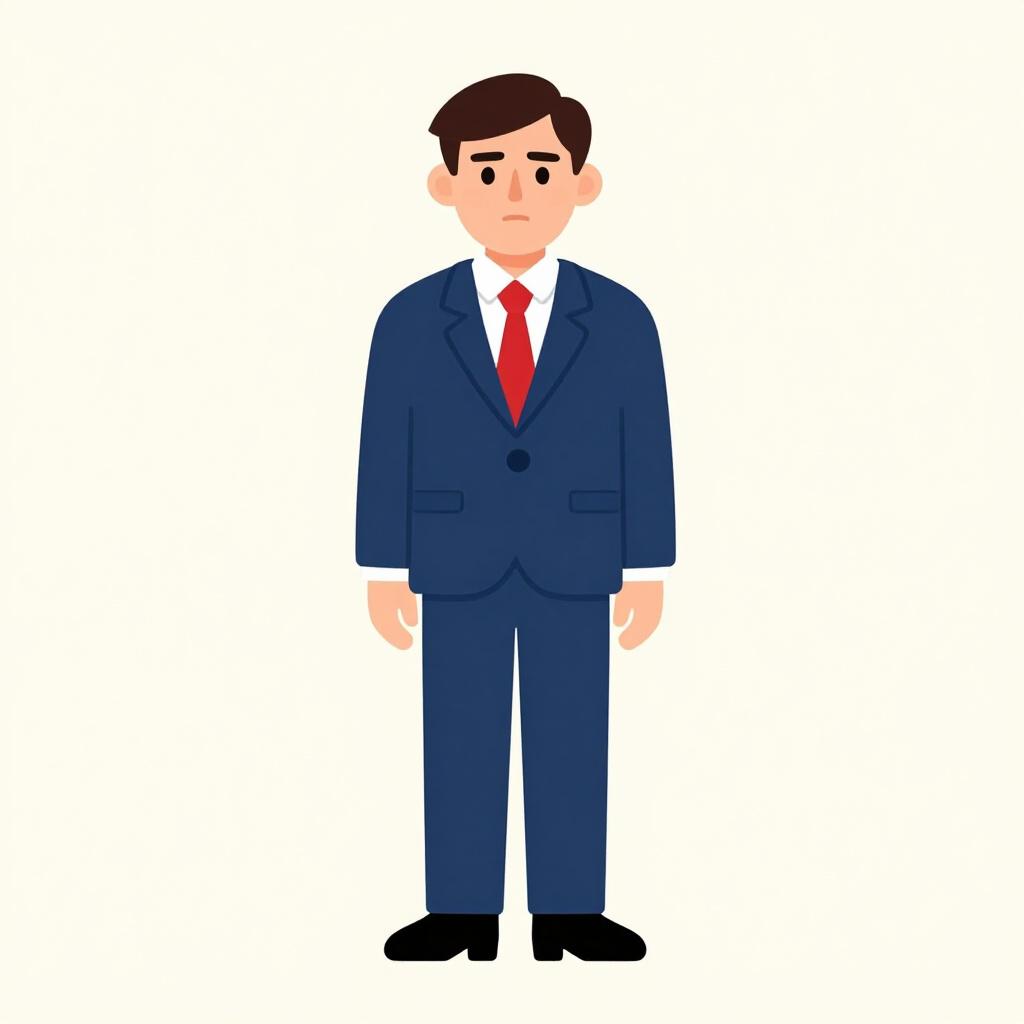 A person wearing a professional suit and tie, standing in a composed and serious posture.