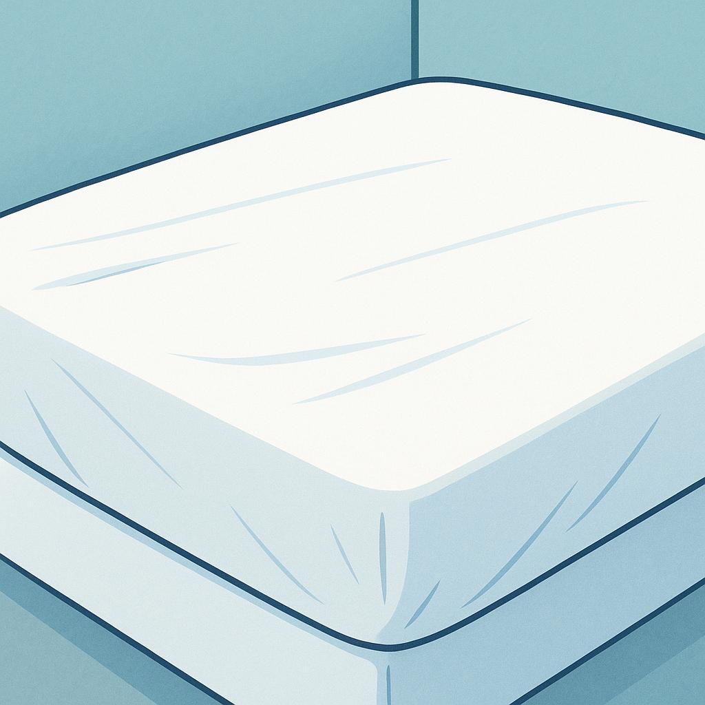 A simple illustration showing smooth white bed sheets pulled taut over a mattress, ready for use.