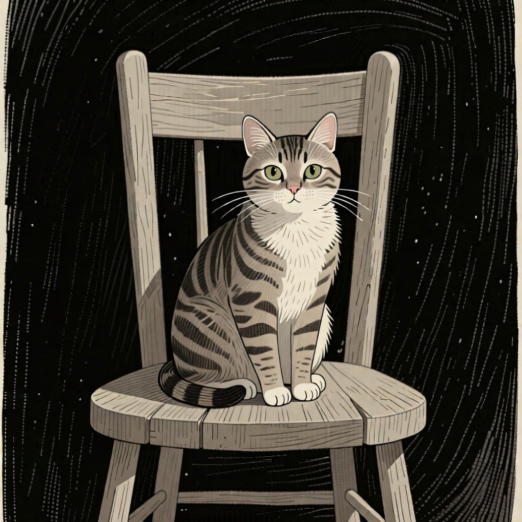 A cat is on a chair, illustrating the use of 'estar' for location.