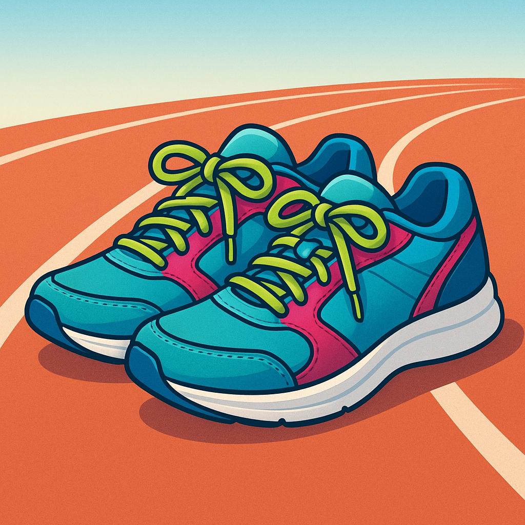 A pair of brightly colored athletic sneakers with visible laces, ready for running.