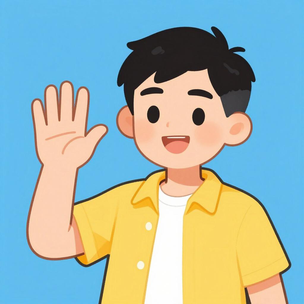 Ein freundlicher Mann, der mit einem einladenden Ausdruck winkt.