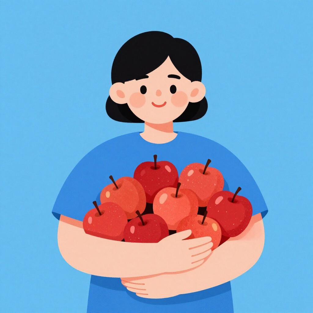 A person holding several red apples in their arms.
