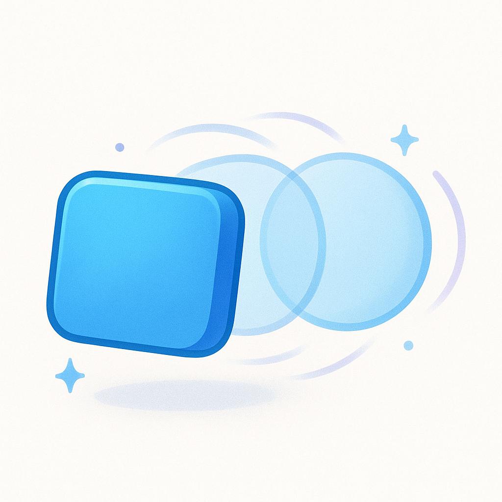 A simple blue square object is actively morphing its shape, with one corner already becoming rounded as it transitions into a circular form, symbolizing change.